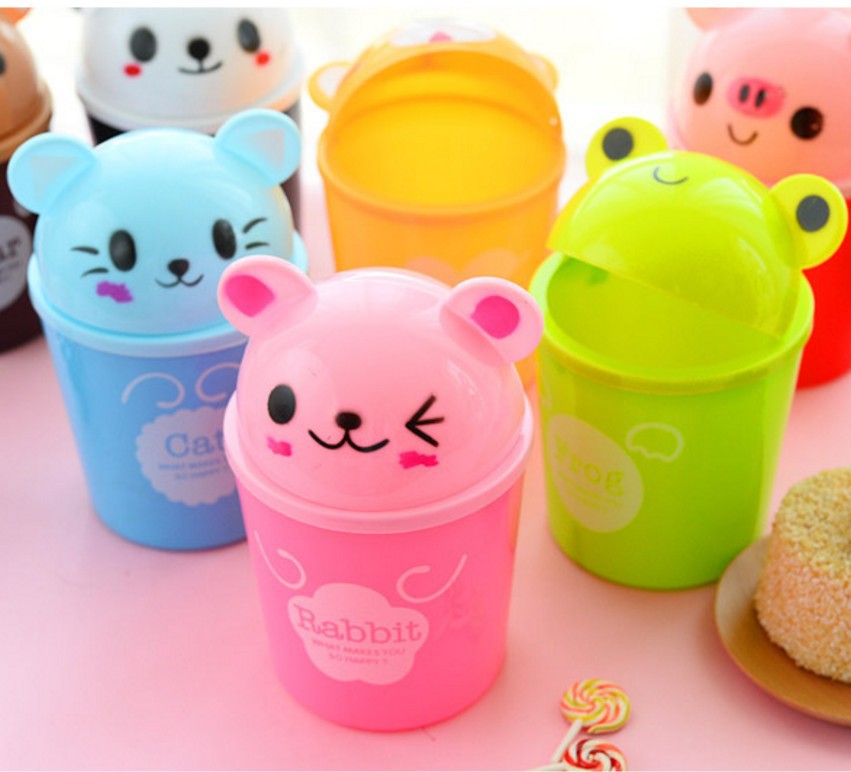 Hot Sale Cartoon Waste Bins Trumpet Desktops Mini Creative Covered Kitchen Living Room Trash Can Basura